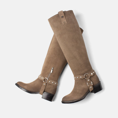 Fay Damen Wildleder-Stiefel Taupe