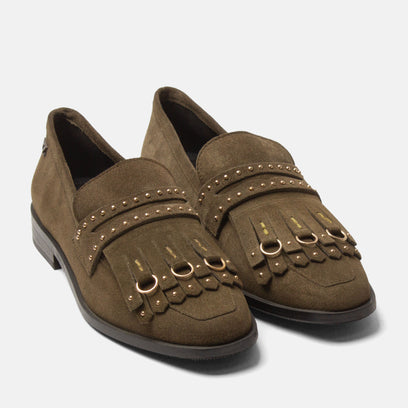 Suus Damen Wildleader-Loafers Khaki