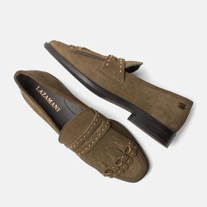 Suus Damen Wildleader-Loafers Khaki