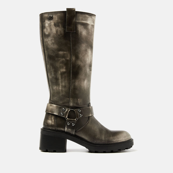 Salome Damen Leder Biker-Boots Pewter