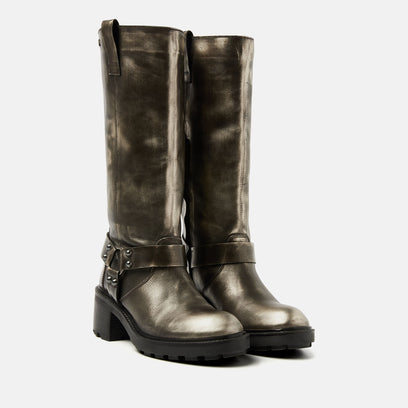 Salome Damen Leder Biker-Boots Pewter