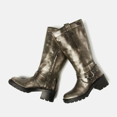 Salome Damen Leder Biker-Boots Pewter