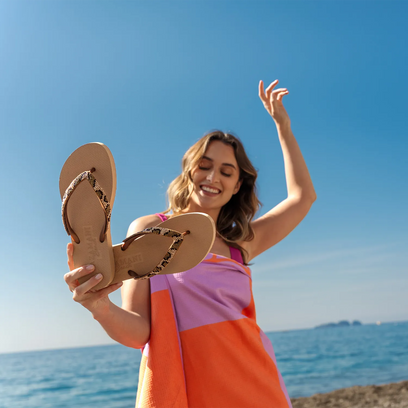 Lanzarote Beach Damen Flip Flops Leopard Brown