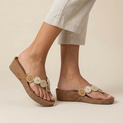 Mare Damen Wildleder-Zehentrenner Beige