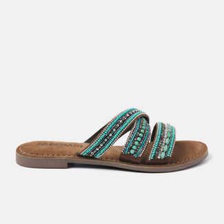 Marlin Damen Leder Pantoletten Aqua